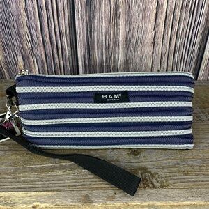 Bam Bags ‘Silver Jean MB1030’ Blue Denim & Zipper Wristlet- NWT 8” X 4”